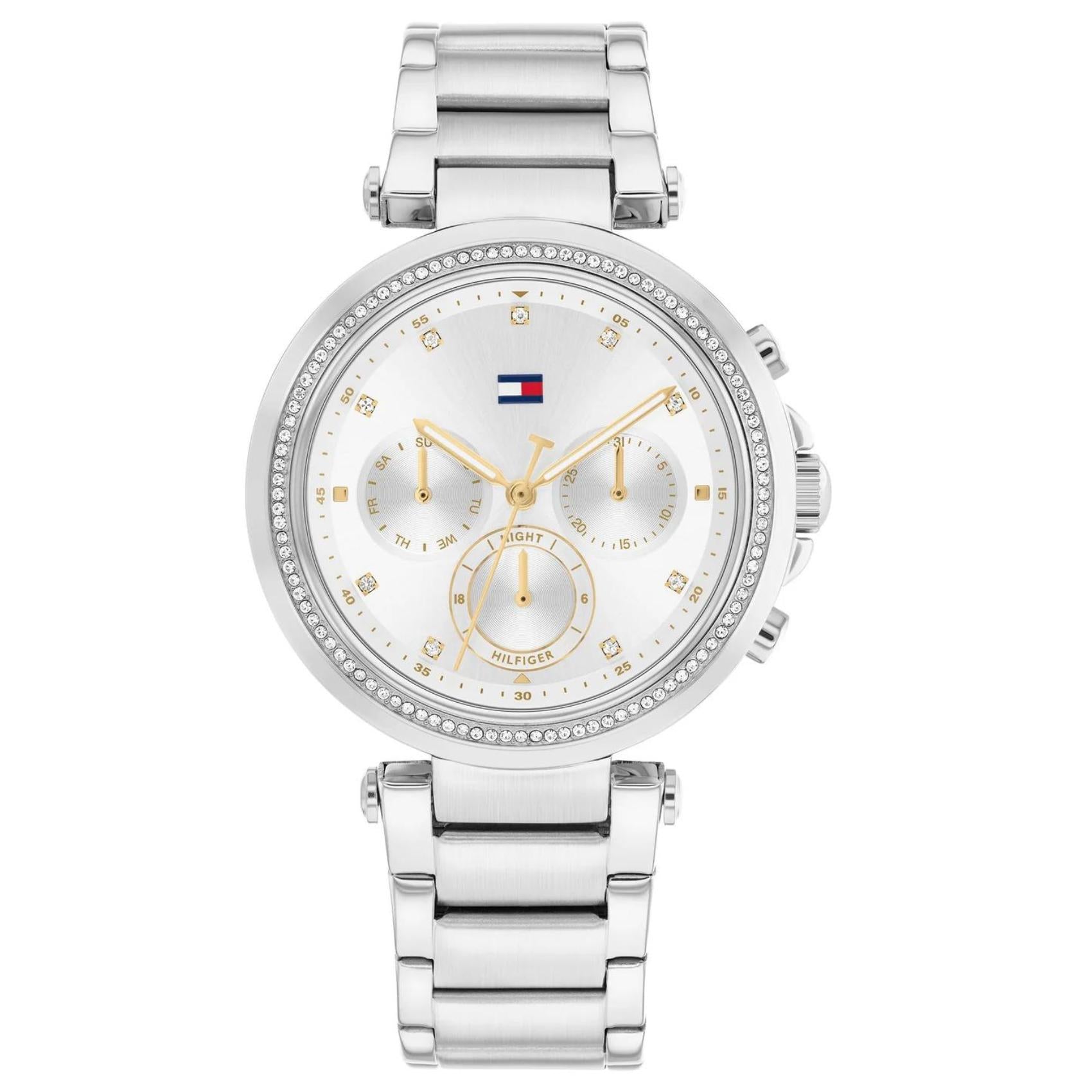 Ρολόι Tommy Hilfiger Emily 1782701 με ασημί ατσάλινο μπρασελέ και ασημί καντράν διαμέτρου 38mm με ζιργκόν.