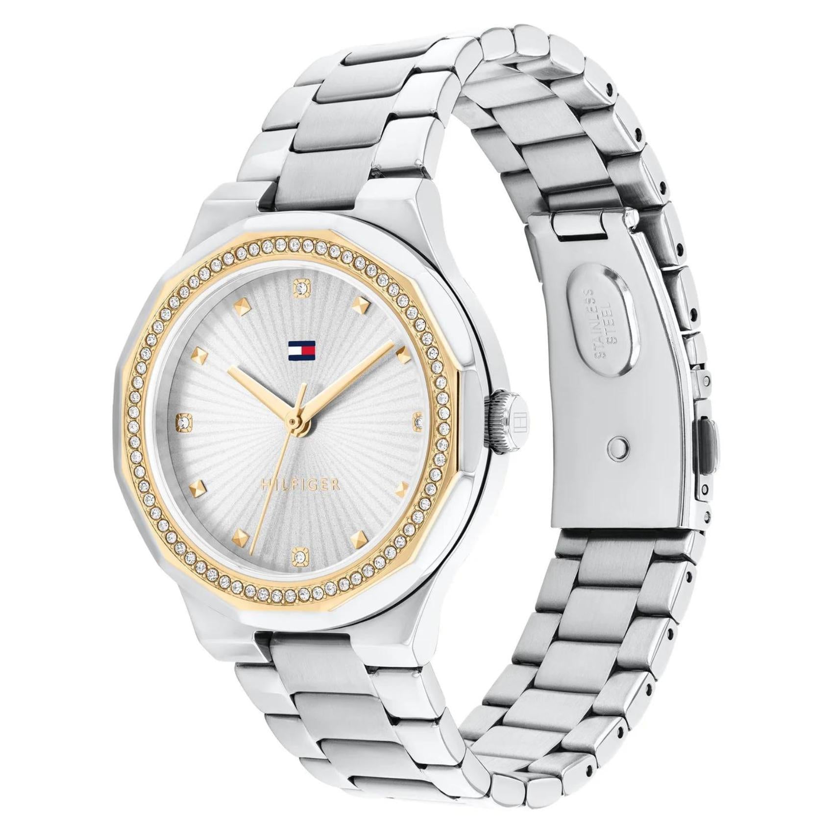 Ρολόι Tommy Hilfiger Piper Crystals 1782723 με ασημί ατσάλινο μπρασελέ και ασημί καντράν 36mm με ζιργκόν.