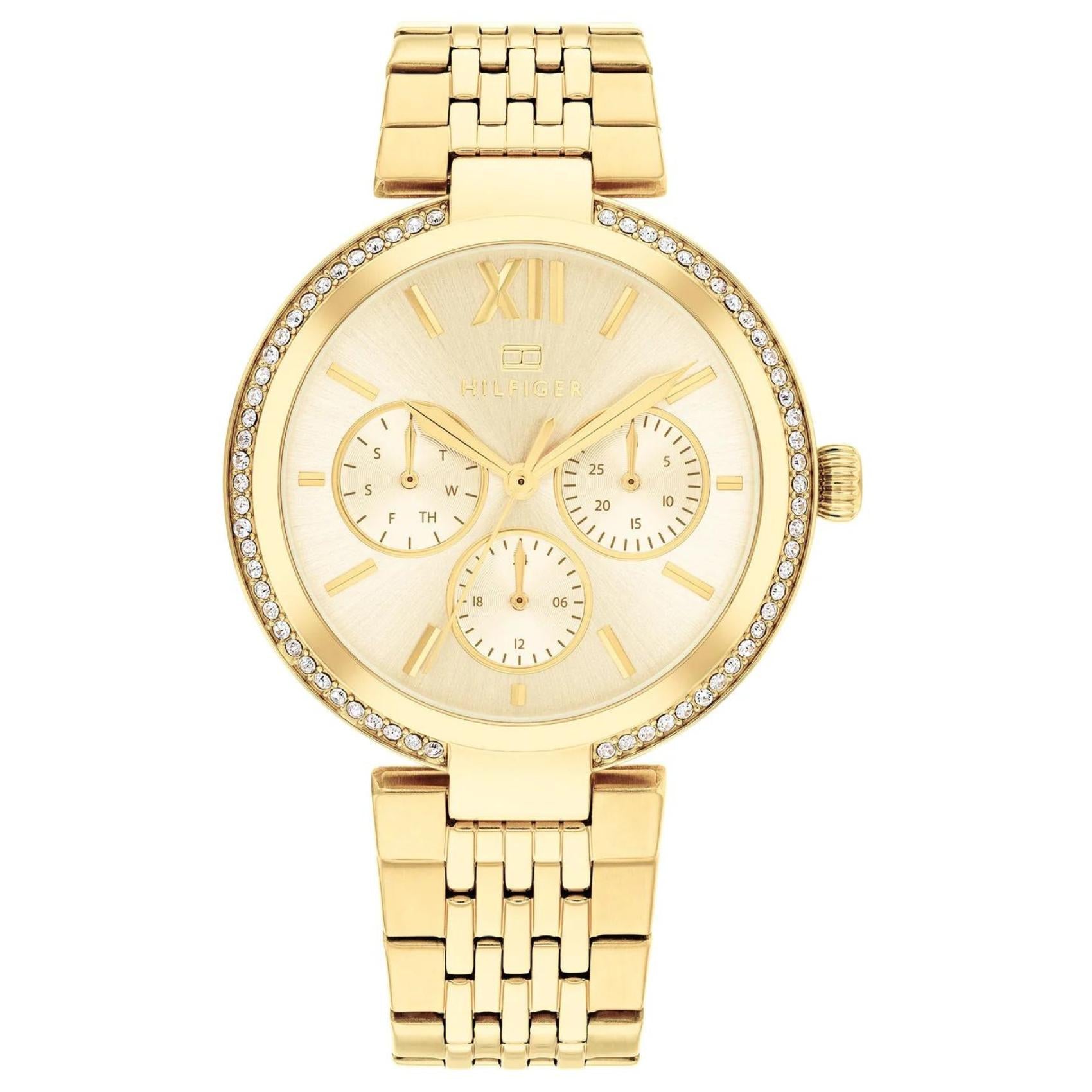 Ρολόι Tommy Hilfiger Sophia 1782697 με χρυσό ατσάλινο μπρασελέ και χρυσό καντράν διαμέτρου 36mm με ζιργκόν.