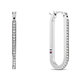 Σκουλαρίκια κρίκοι Tommy Hilfiger 2780865 σε οβάλ σχήμα κατασκευασμένα από επιπλατινωμένο ατσάλι σε ασημένιο χρώμα και λαμπερά ζιργκόν!