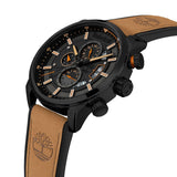 Ανδρικό ρολόι Timberland Callahan TDWGF2102603 χρονογράφος με ταμπά δερμάτινο λουράκι και μαύρο καντράν διαμέτρου 46mm με ένδειξη ημέρας-ημερομηνίας.