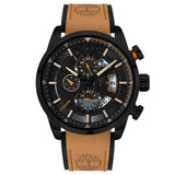 Ανδρικό ρολόι Timberland Callahan TDWGF2102603 χρονογράφος με ταμπά δερμάτινο λουράκι και μαύρο καντράν διαμέτρου 46mm με ένδειξη ημέρας-ημερομηνίας.
