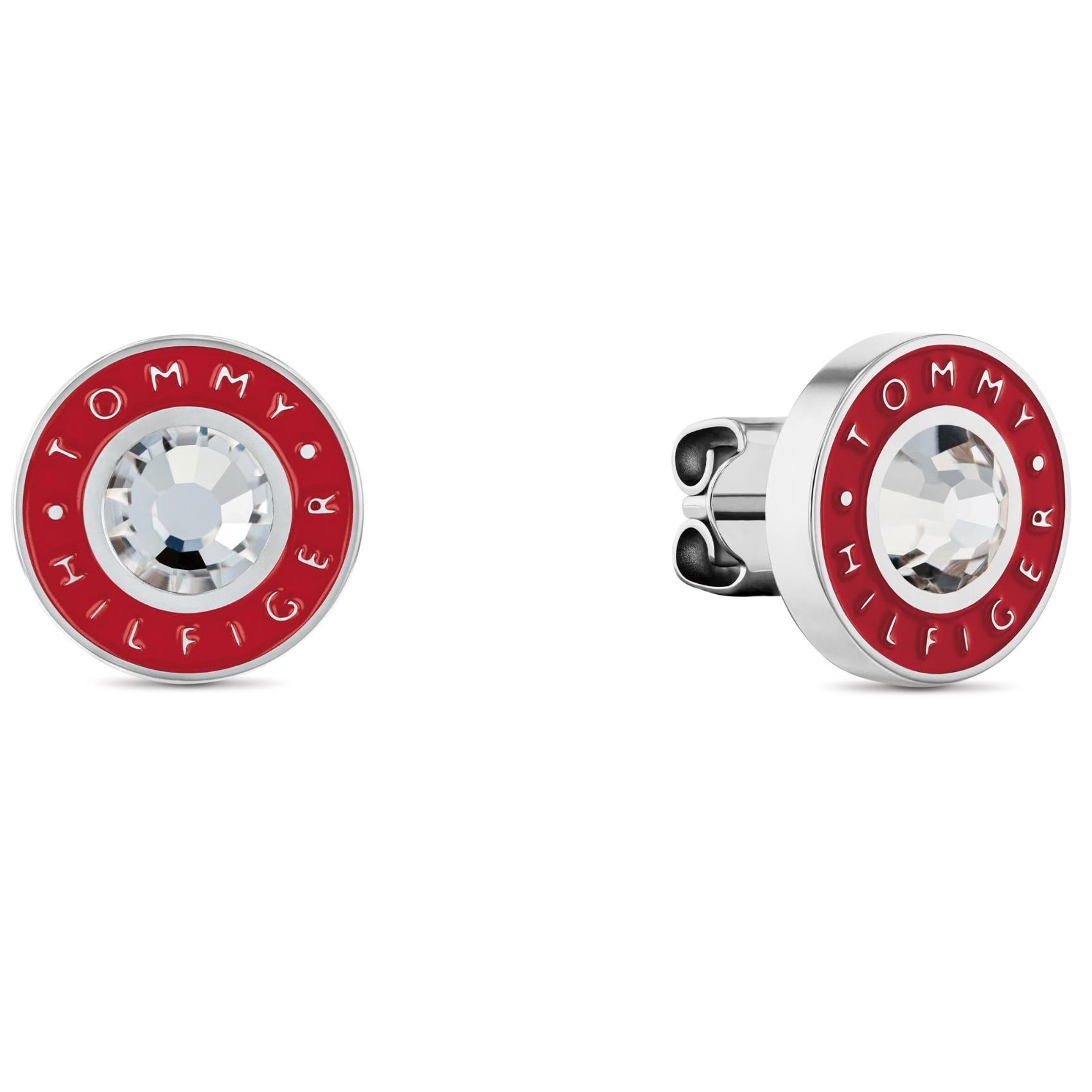 Καρφωτά σκουλαρίκια Tommy Hilfiger 2780808 από επιπλατινωμένο ατσάλι σε ασημί χρώμα με κόκκινο σμάλτο και ζιργκόν.