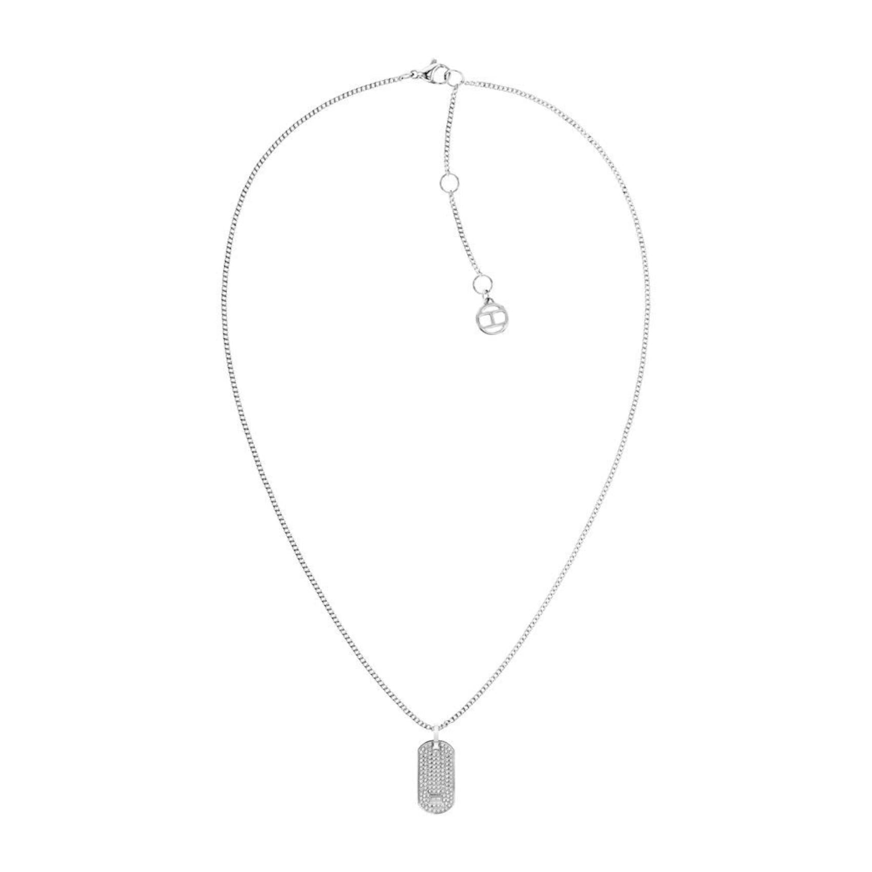 Γυναικείο κολιέ Tommy Hilfiger 2780860 διακοσμημένο με οβαλ κρεμαστό, κατασκευασμένο από ανοξείδωτο ατσάλι σε ασημένιο χρώμα με ζιργκόν.