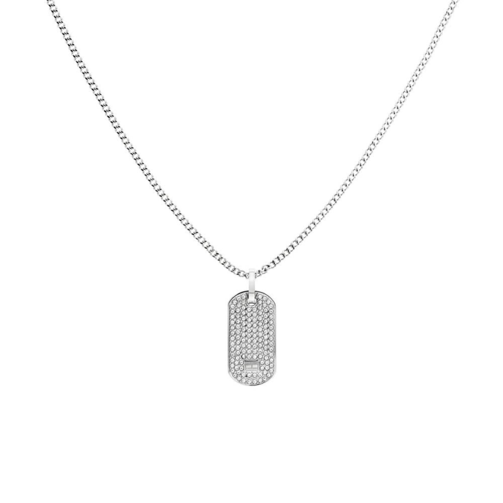 Γυναικείο κολιέ Tommy Hilfiger 2780860 διακοσμημένο με οβαλ κρεμαστό, κατασκευασμένο από ανοξείδωτο ατσάλι σε ασημένιο χρώμα με ζιργκόν.