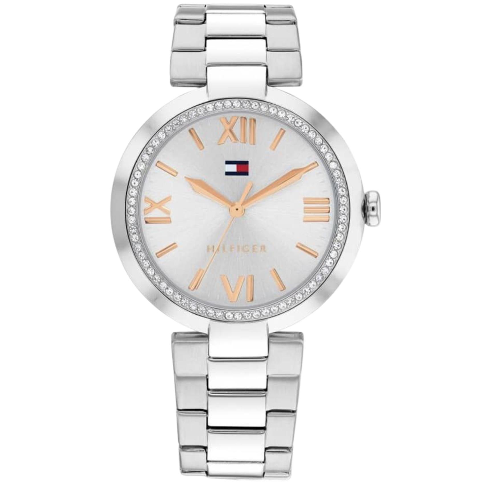 Γυναικείο ρολόι Tommy Hilfiger Alice 1782681 με ασημί ατσάλινο μπρασελέ και ασημί καντράν διαμέτρου 38mm με ζιργκόν.