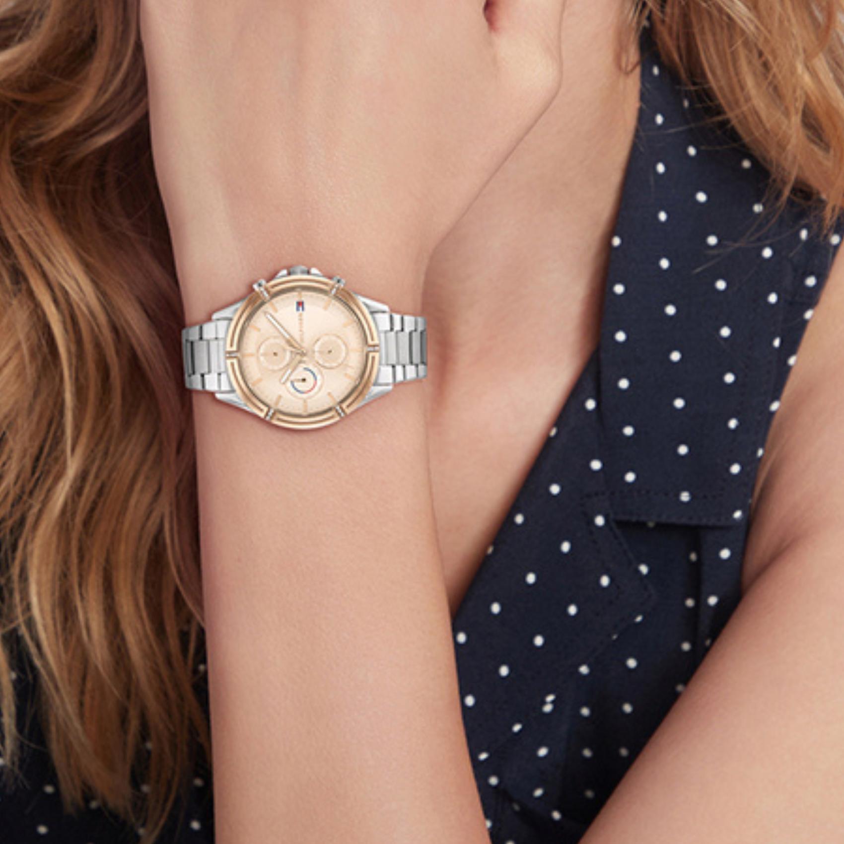 Γυναικείο ρολόι Tommy Hilfiger Arianna 1782503 με ασημί ατσάλινο μπρασελέ και ροζ χρυσό καντράν διαμέτρου 38mm με ζιργκόν.