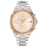 Γυναικείο ρολόι Tommy Hilfiger Arianna 1782503 με ασημί ατσάλινο μπρασελέ και ροζ χρυσό καντράν διαμέτρου 38mm με ζιργκόν.