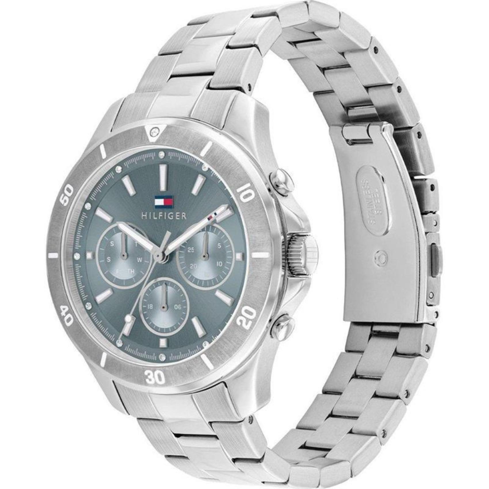 Γυναικείο ρολόι Tommy Hilfiger Aspen 1782638 με ασημί ατσάλινο μπρασελέ και μπλε καντράν διαμέτρου 38mm με ημέρα-ημερομηνία και ζιργκόν.