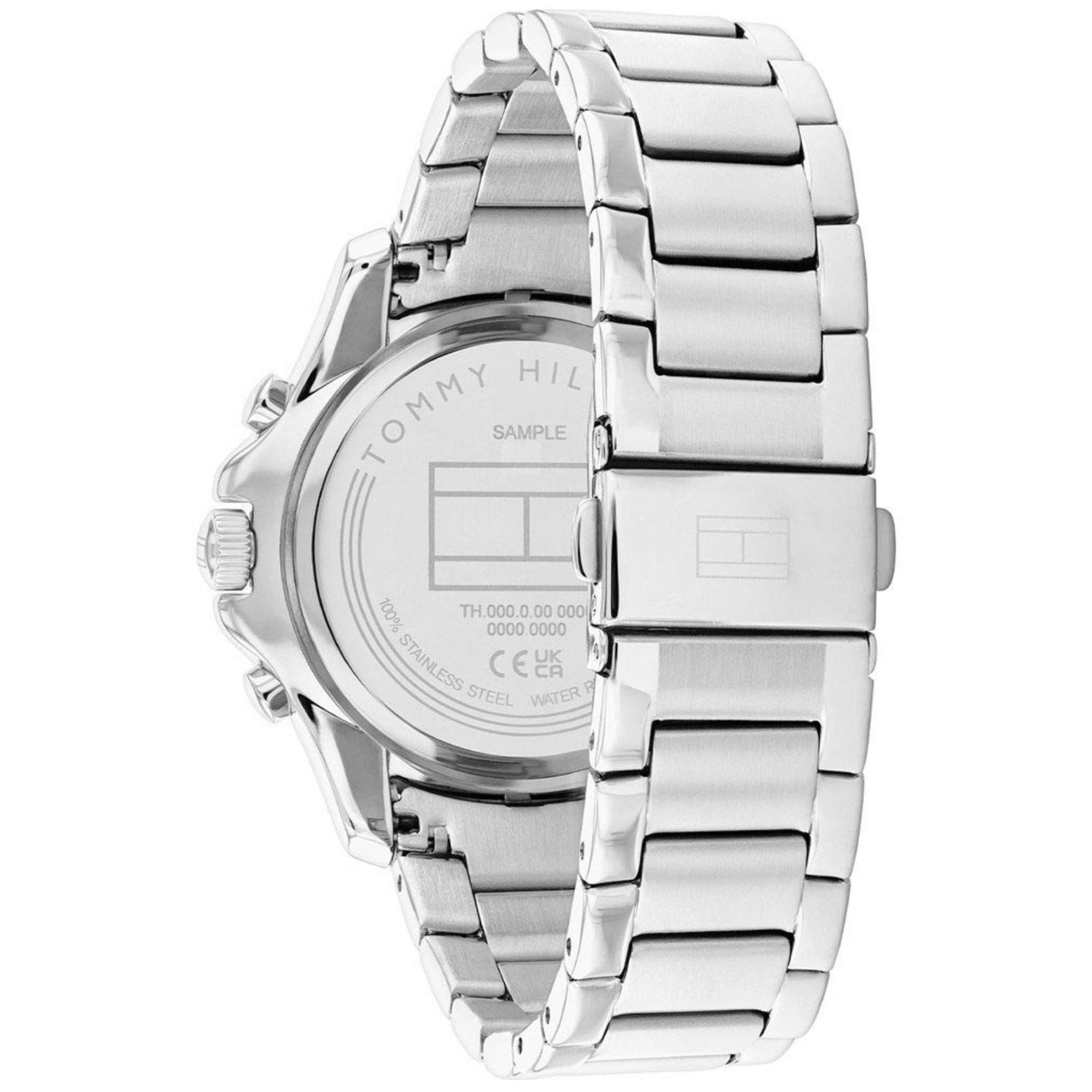 Ρολόι Tommy Hilfiger Brooklyn 1782569, με ασημί μπρασελέ, μπλε καντράν διαμέτρου 40mm με ένδειξη ημερομηνίας και ημέρας.