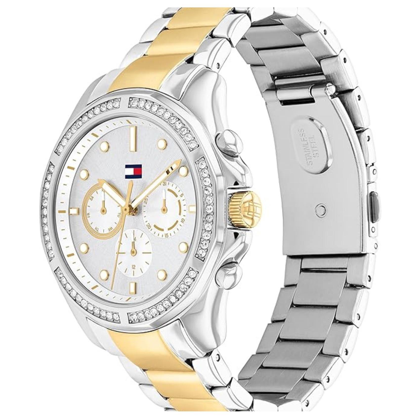 Ρολόι Tommy Hilfiger Brooklyn 1782615, με δίχρωμο μπρασελέ, ασημί καντράν διαμέτρου 36mm με ένδειξη ημερομηνίας και ημέρας.