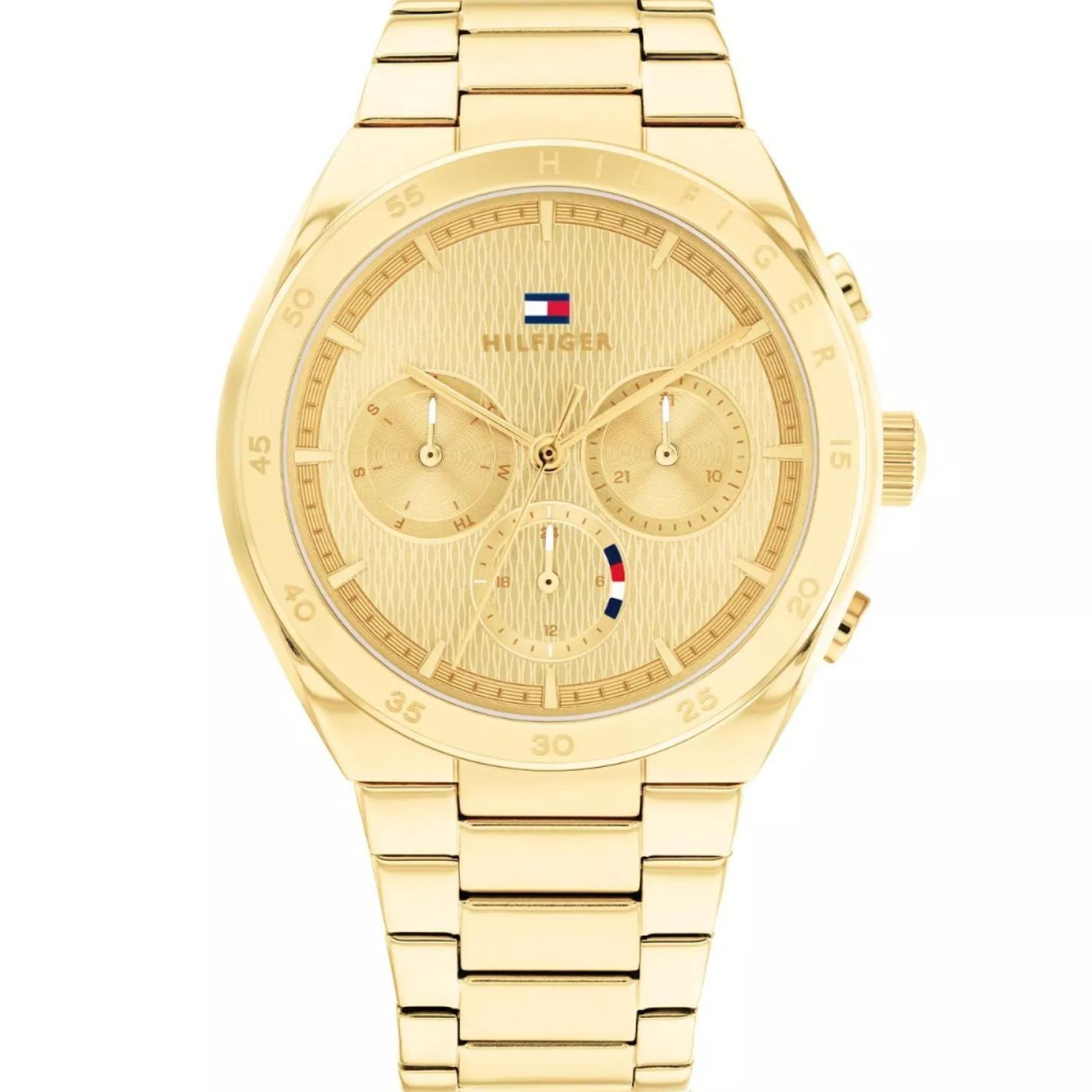 Γυναικείο ρολόι Tommy Hilfiger Carrie 1782575 με χρυσό ατσάλινο μπρασελέ και χρυσό καντράν διαμέτρου 38mm με ημέρα-ημερομηνία.