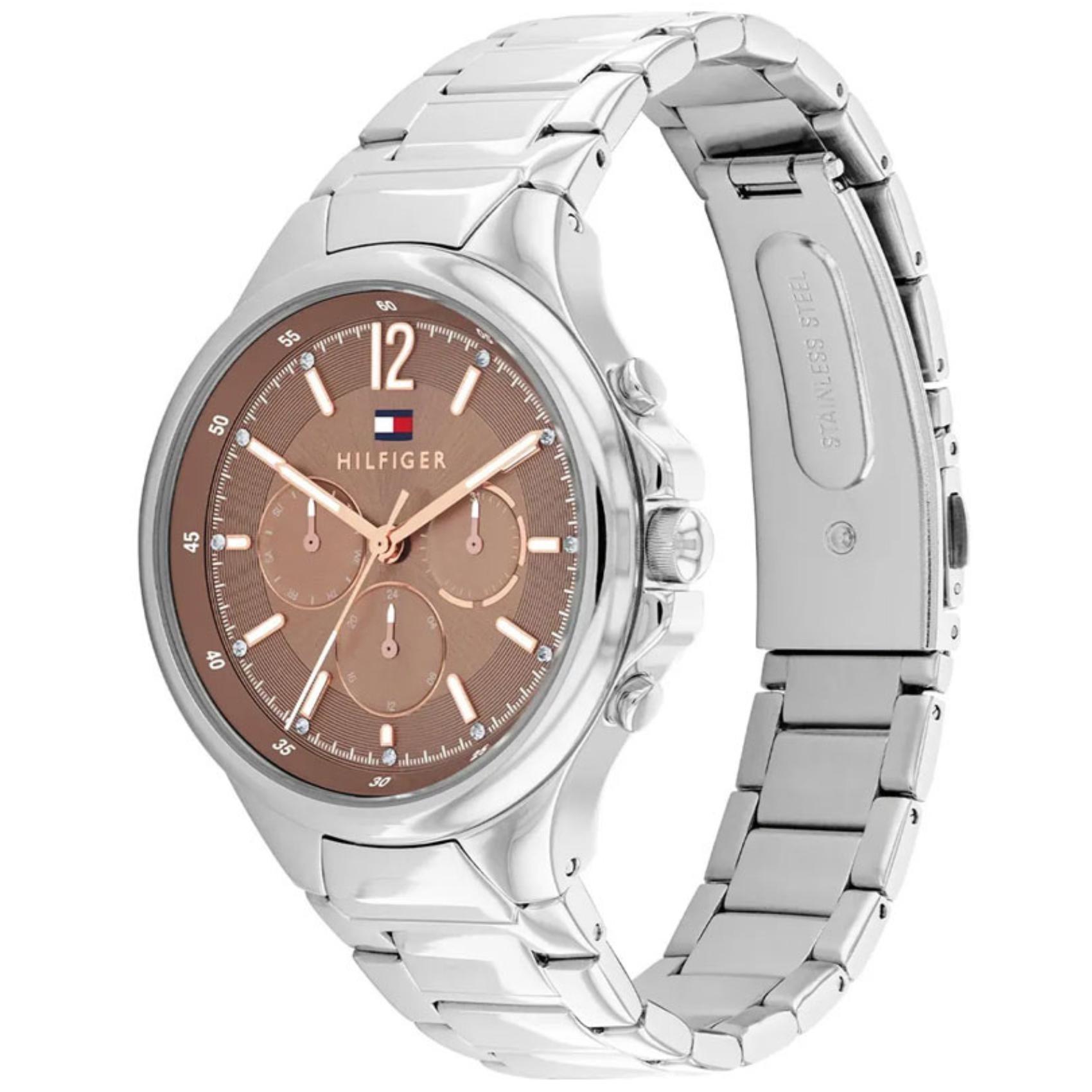 Γυναικείο ρολόι Tommy Hilfiger Siena 1782596 με ασημί ατσάλινο μπρασελέ και καφέ καντράν διαμέτρου 40mm με ζιργκόν.