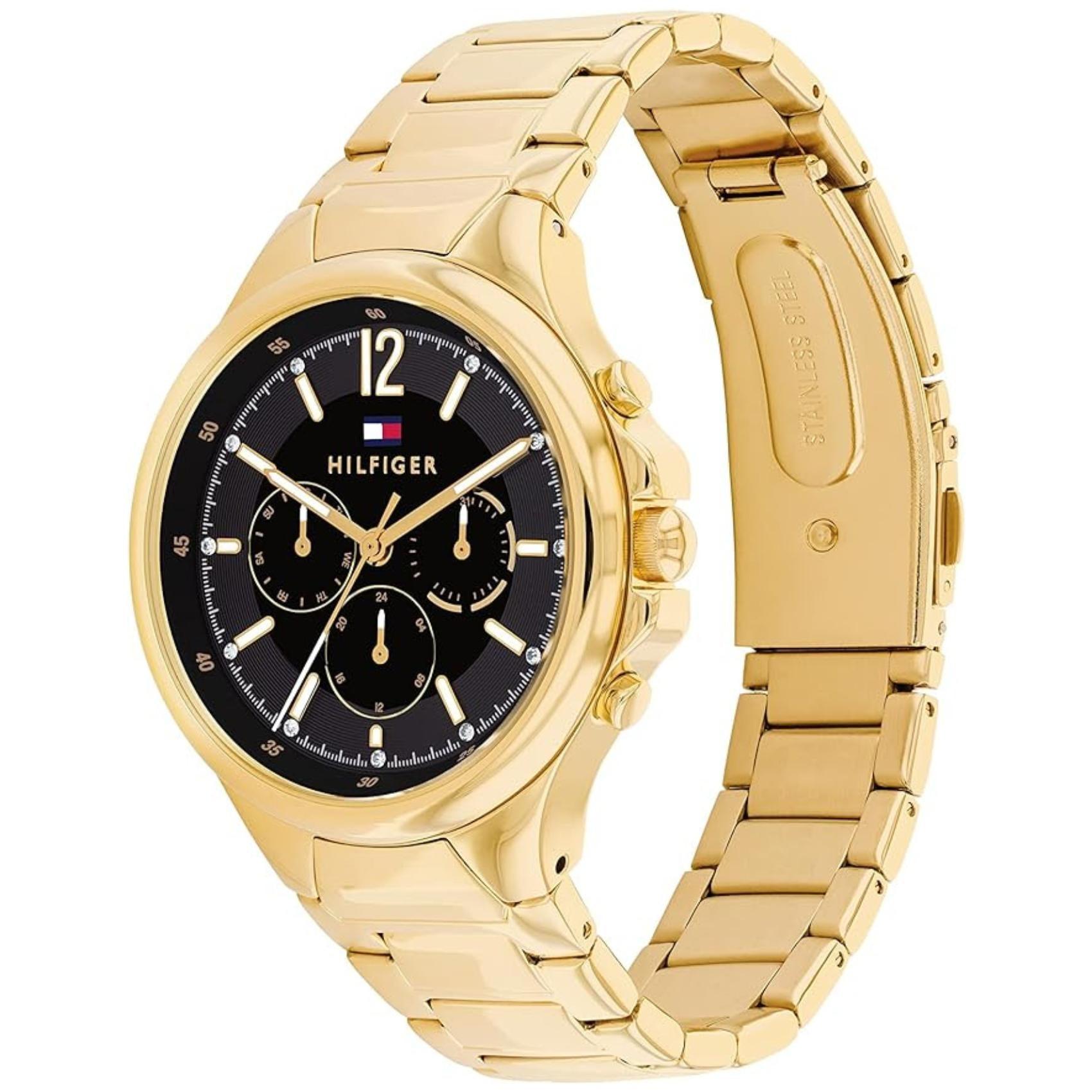 Γυναικείο ρολόι Tommy Hilfiger Siena 1782599 με χρυσό ατσάλινο μπρασελέ και μαύρο καντράν διαμέτρου 40mm με ζιργκόν.