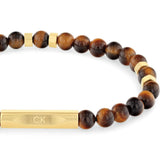 Ανδρικό βραχιόλι Calvin Klein 35000576 με καφέ χάντρες και επίχρυσα στοιχεία.