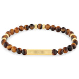 Ανδρικό βραχιόλι Calvin Klein 35000576 με καφέ χάντρες και επίχρυσα στοιχεία.