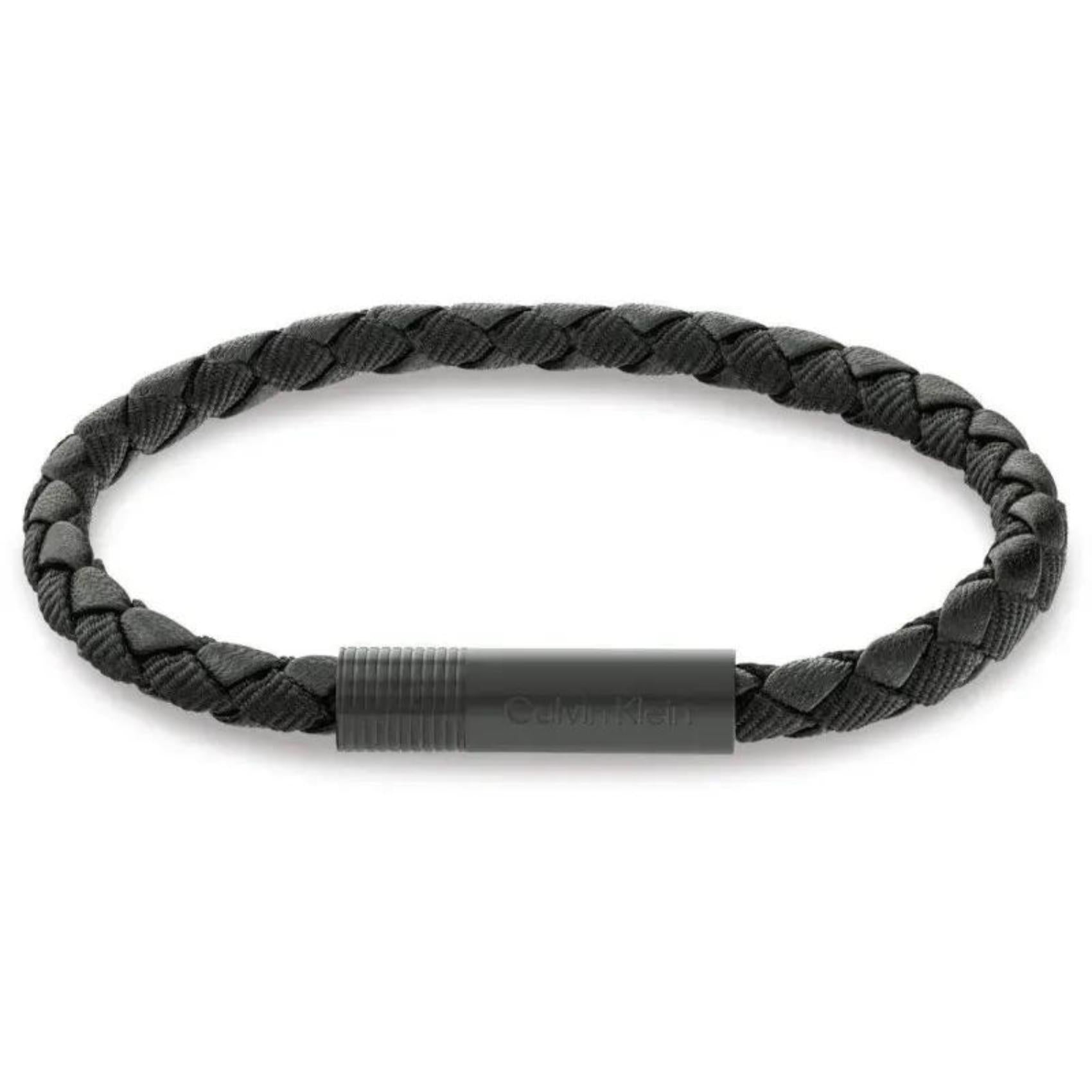 Ανδρικό βραχιόλι Calvin Klein 35100025 δερμάτινο μαύρο με μαύρο κούμπωμα.