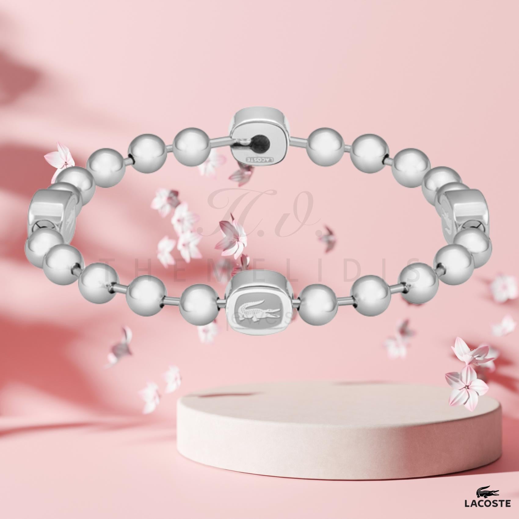 Ατσάλινο βραχιόλι Lacoste 2040408 με ασημί χάντρες.