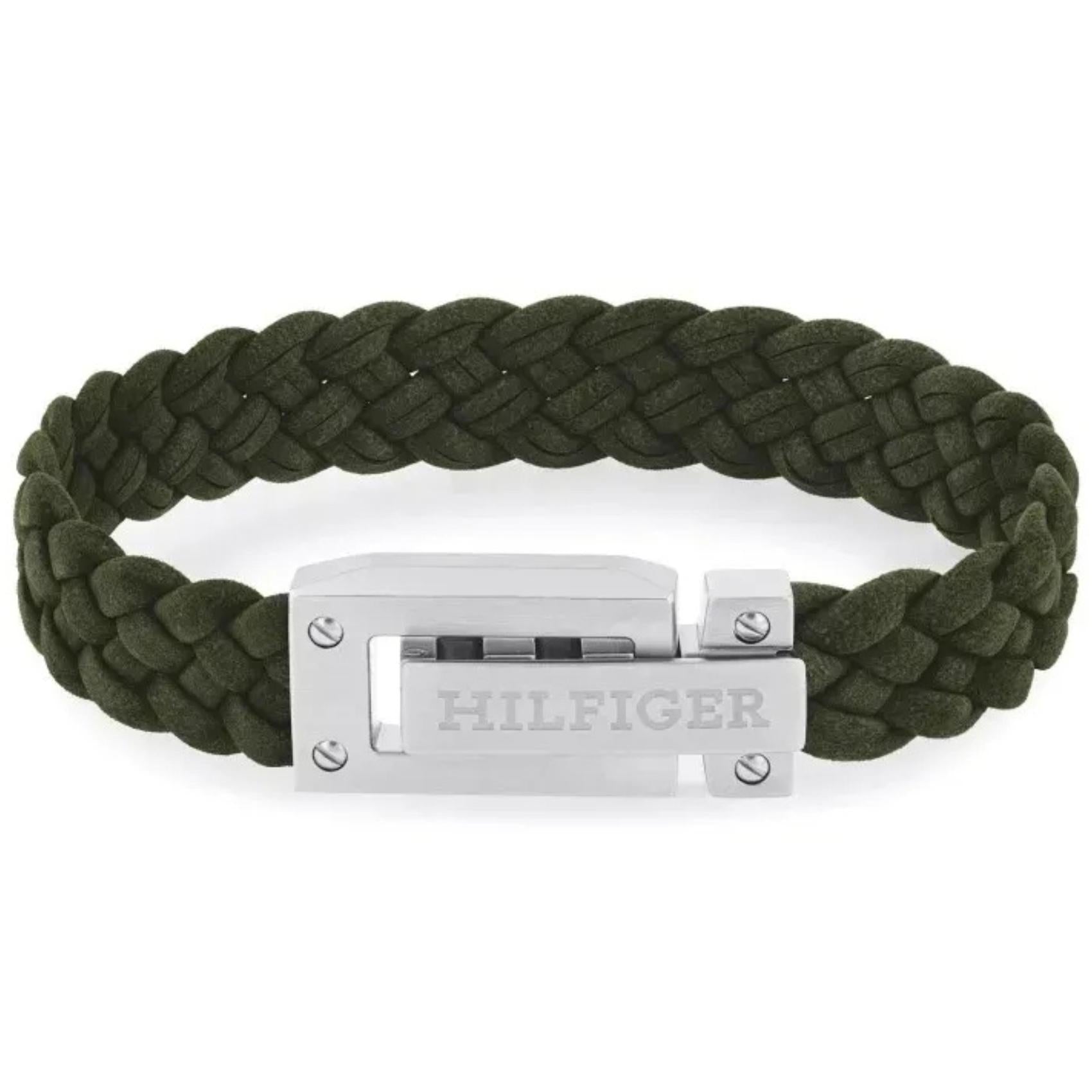 Ανδρικό βραχιόλι Tommy Hilfiger 2790518 δερμάτινο σε πράσινο χρώμα με ατσάλινο κούμπωμα σε ασημί χρώμα.