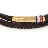 Διπλό βραχιόλι Tommy Hilfiger 2790551 δερμάτινο σε καφέ χρώμα και μαγνητικό κούμπωμα από ανοξείδωτο ατσάλι σε χρυσό χρώμα.