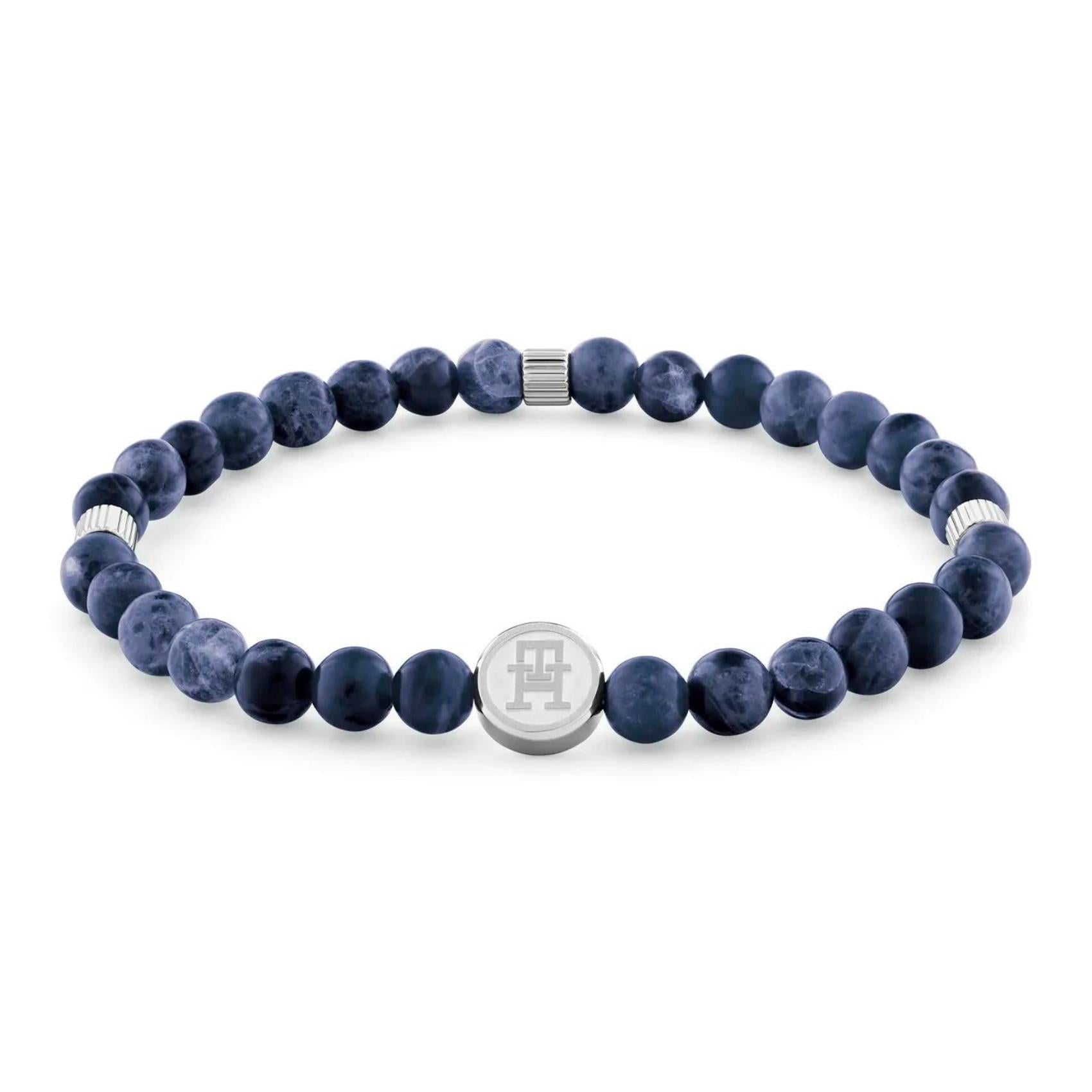 Ανδρικό βραχιόλι Tommy Hilfiger 2790608 με μπλε χάντρες και ασημί στοιχείο από ανοξείδωτο ατσάλι.