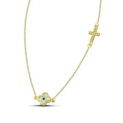 Χρυσό κολιέ Κ9 με ματάκι φίλντισι και σταυρό