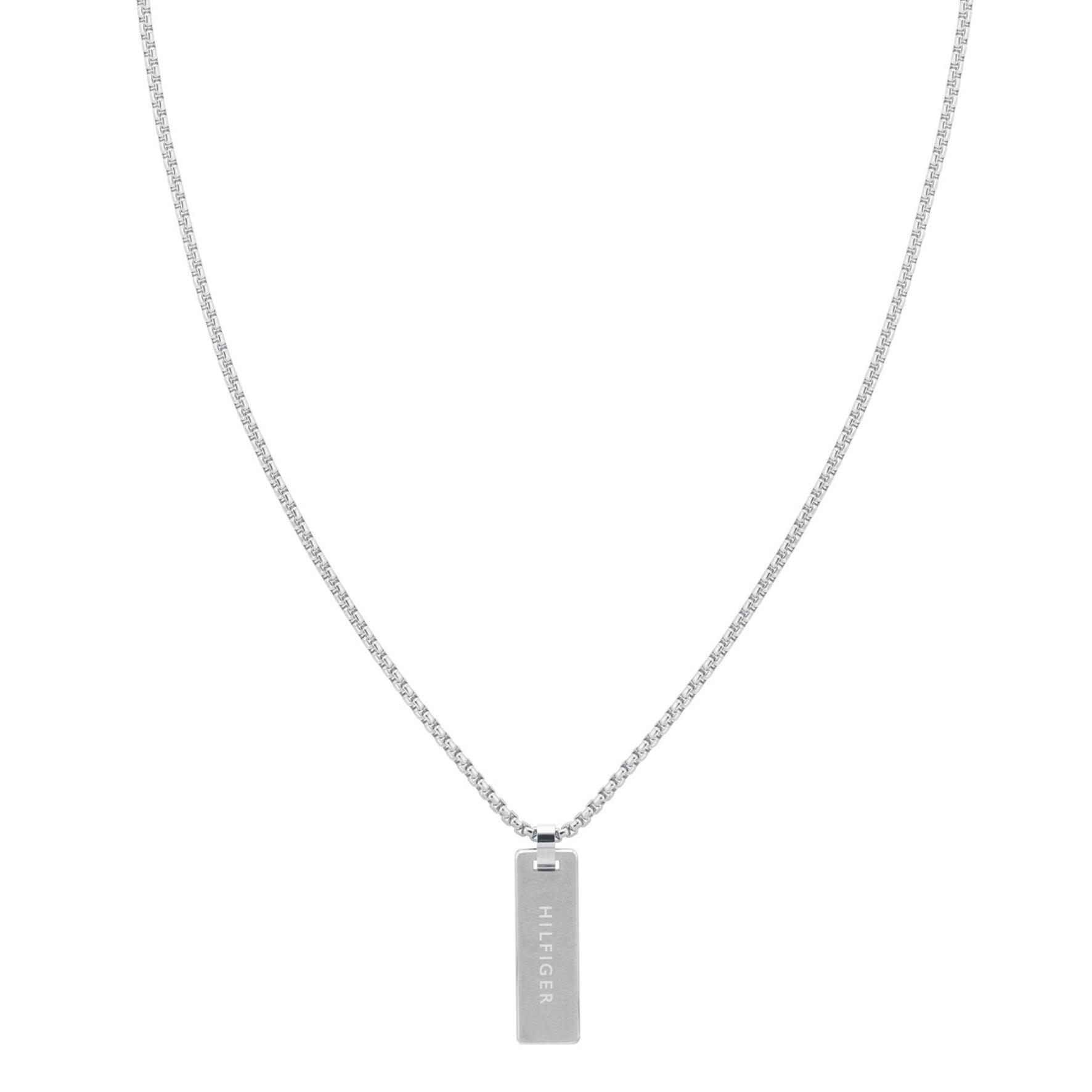 Ανδρικό κολιέ Tommy Hilfiger διπλής όψεως με κρεμαστή πλακέτα κατασκευασμένο από χειρουργικό ατσάλι σε ασημί χρώμα.