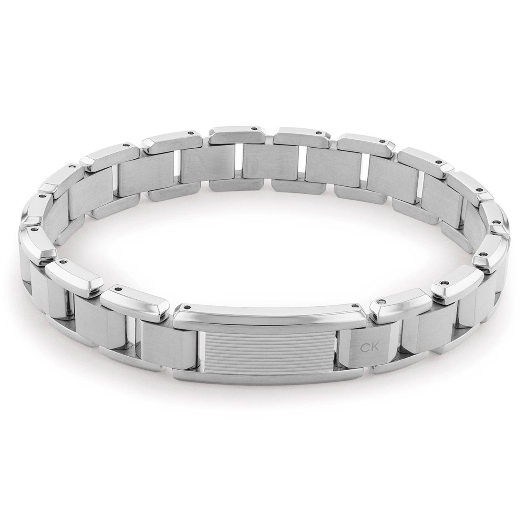 Ανδρικό βραχιόλι ταυτότητα Calvin Klein 35000286 σε ασημένιο χρώμα κατασκευασμένο από χειρουργικό ατσάλι.