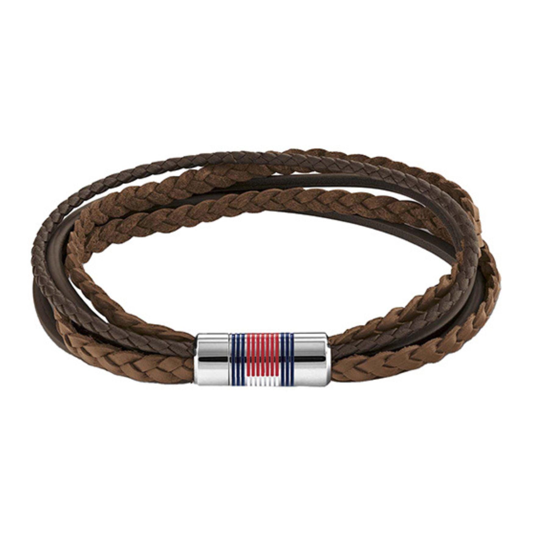 Ανδρικό βραχιόλι δερμάτινο Tommy Hilfiger σε καφέ χρώμα.