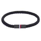 Ανδρικό βραχιόλι Tommy Hilfiger δερμάτινο σε μαύρο χρώμα με πλεκτό σχέδιο.