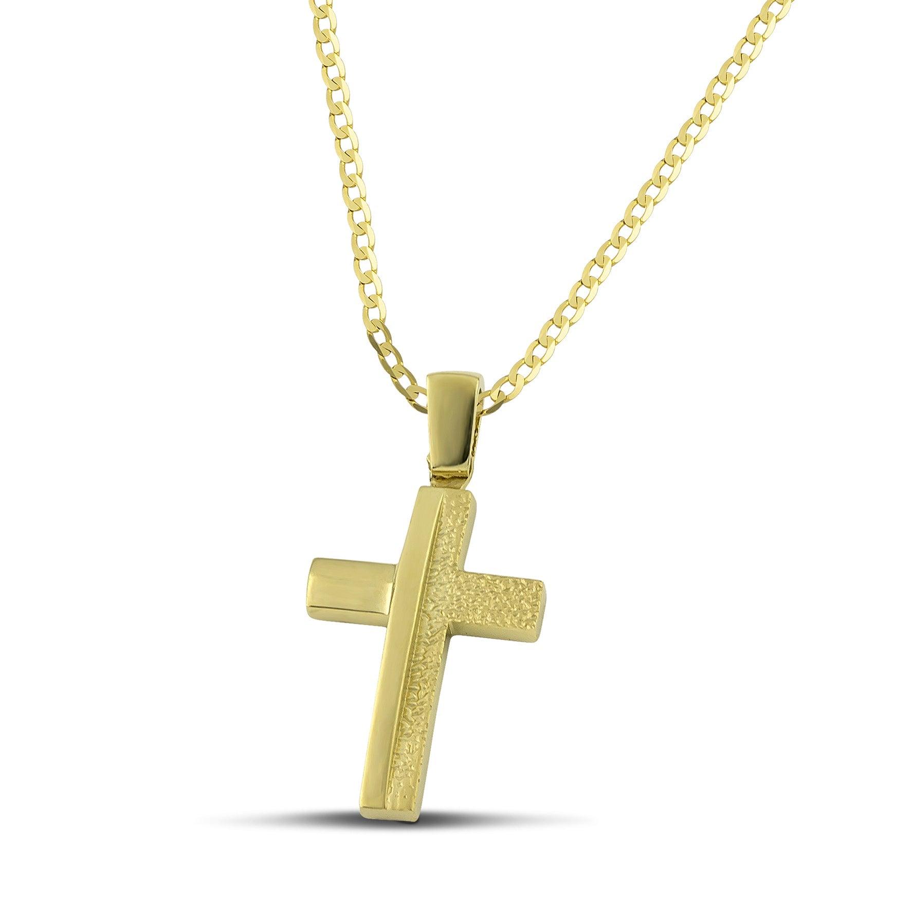Ανδρικός σταυρός Κ14 μοντέρνος με λουστράτη και σαργέ επιφάνεια, σε κλασσική αλυσίδα.
