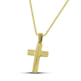 Ανδρικός σταυρός Κ14 μοντέρνος με λουστράτη και σαργέ επιφάνεια, σε λεπτή αλυσίδα.