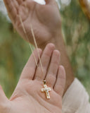 Χρυσός σταυρός διπλής όψεως Κ14 για άντρα με τον Εσταυρωμένο