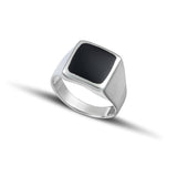 Ασημένιο δαχτυλίδι 925 με μαύρο σμάλτο επιπλατινωμένο - themelidisjewels