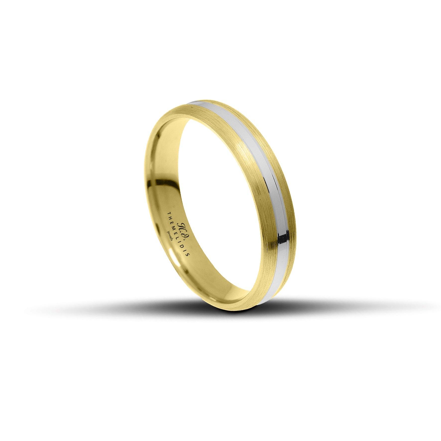 Βέρες Γάμου σετ λευκόχρυσες - χρυσές ματ με λουστράτο κέντρο - themelidisjewels