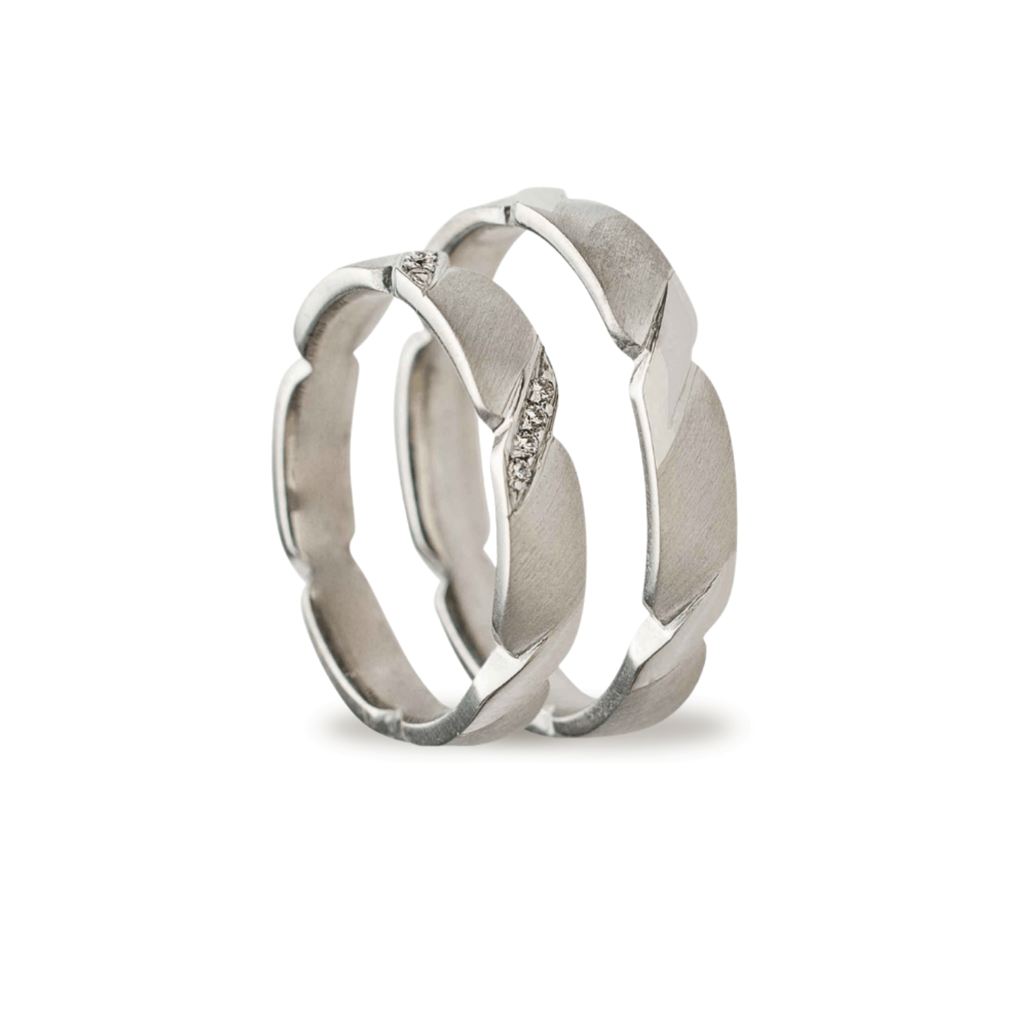 Βέρες Σετ Λευκόχρυσες Λουστράτες και Σαγρέ με Ζιργκόν MASCHIO FEMMINA TMF-19 - themelidisjewels