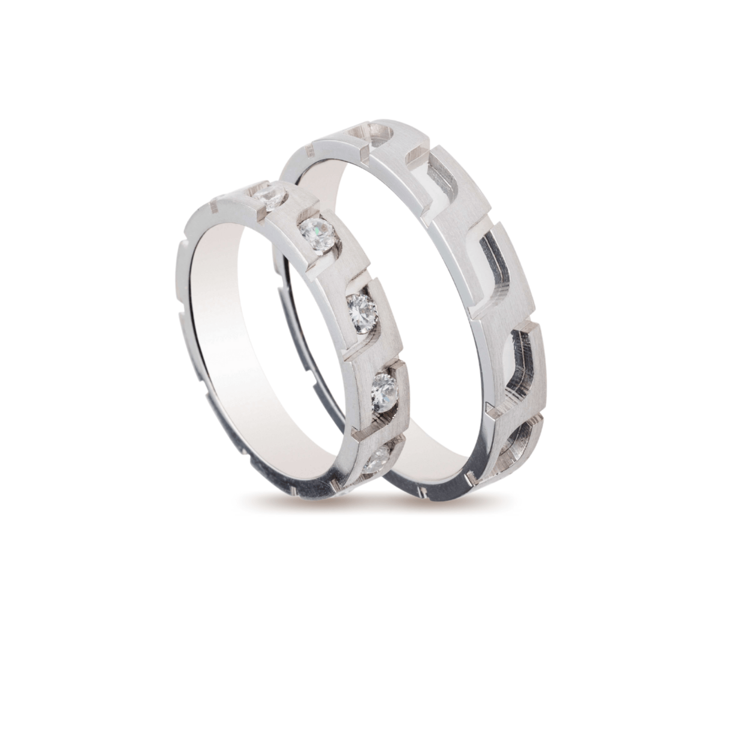 Βέρες Σετ Λευκόχρυσες Λουστράτες με Χαράγματα και Ζιργκόν MASCHIO FEMMINA TMF-72 - themelidisjewels