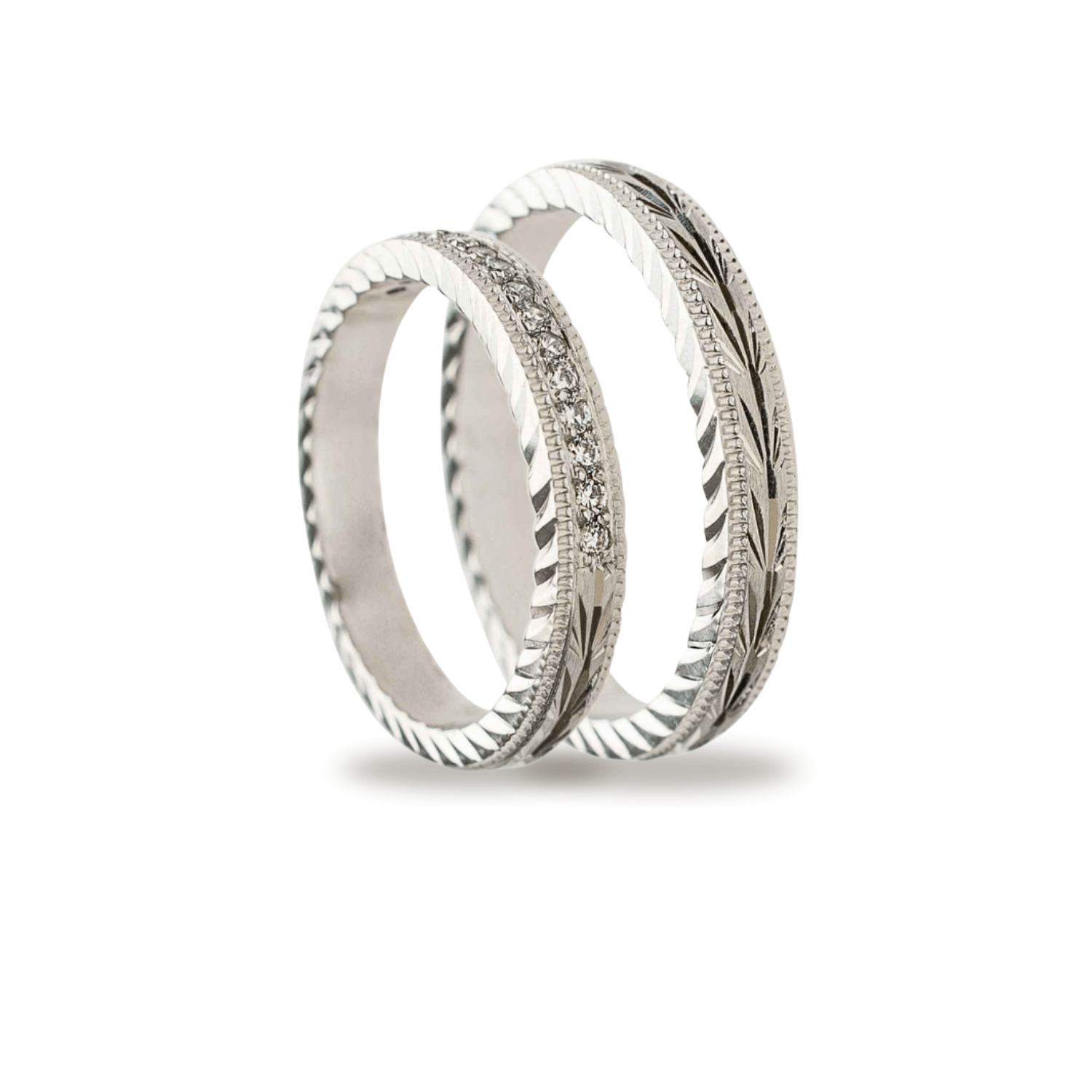 Βέρες Σετ Λευκόχρυσες με Σχέδια και Ζιργκόν MASCHIO FEMMINA TMF-04 - themelidisjewels