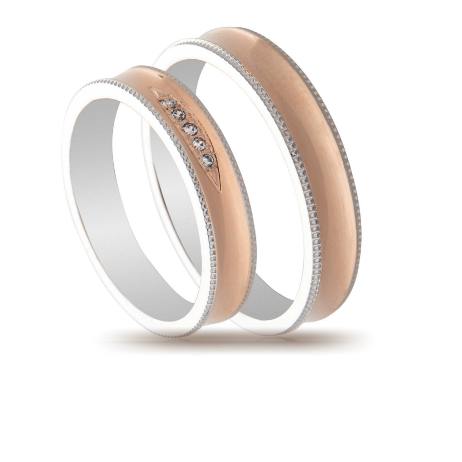 Βέρες Σετ Λευκόχρυσες Ροζ Χρυσές με Σχέδιο και Ζιργκόν MASCHIO FEMMINA TMF-75 - themelidisjewels