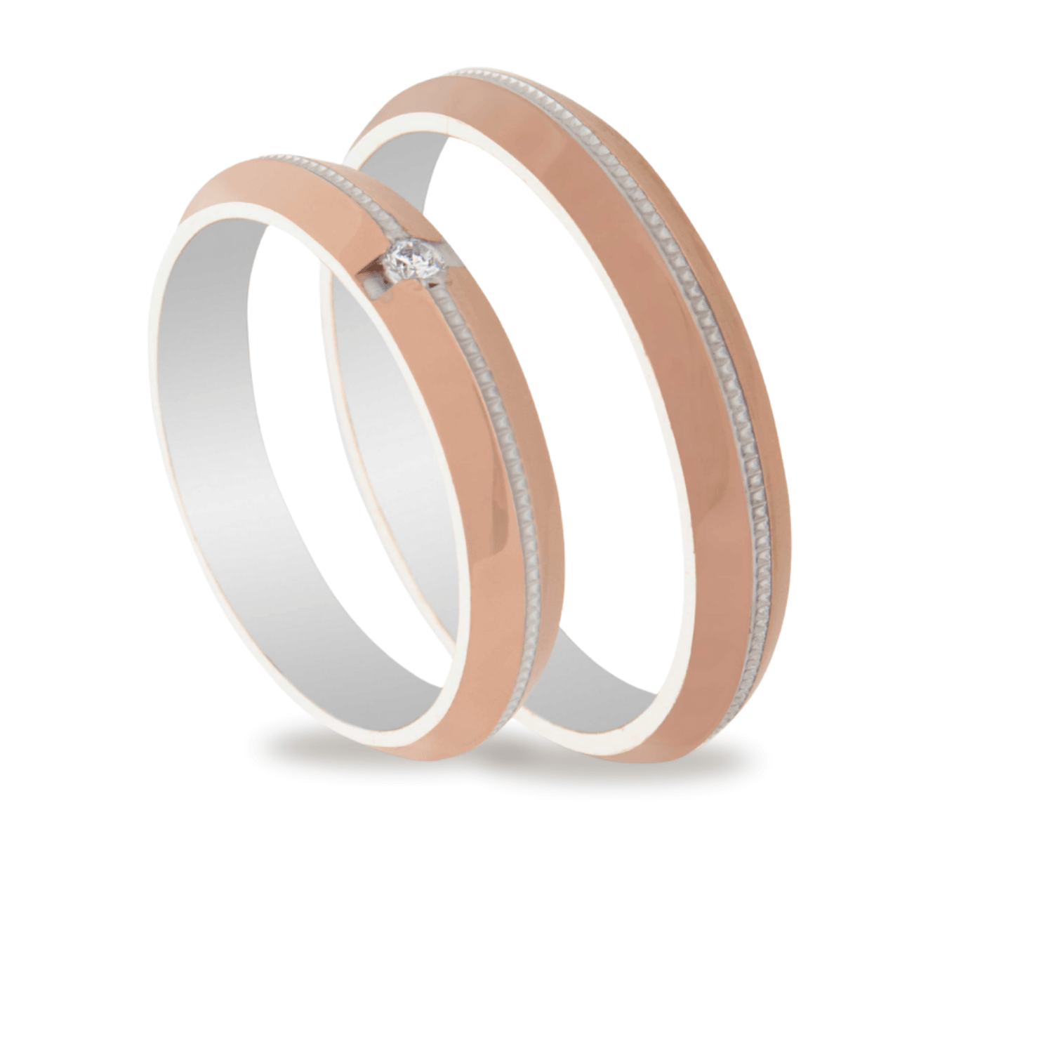 Βέρες Σετ Λευκόχρυσες Ροζ Χρυσές με Σχέδιο και Ζιργκόν MASCHIO FEMMINA TMF-79 - themelidisjewels