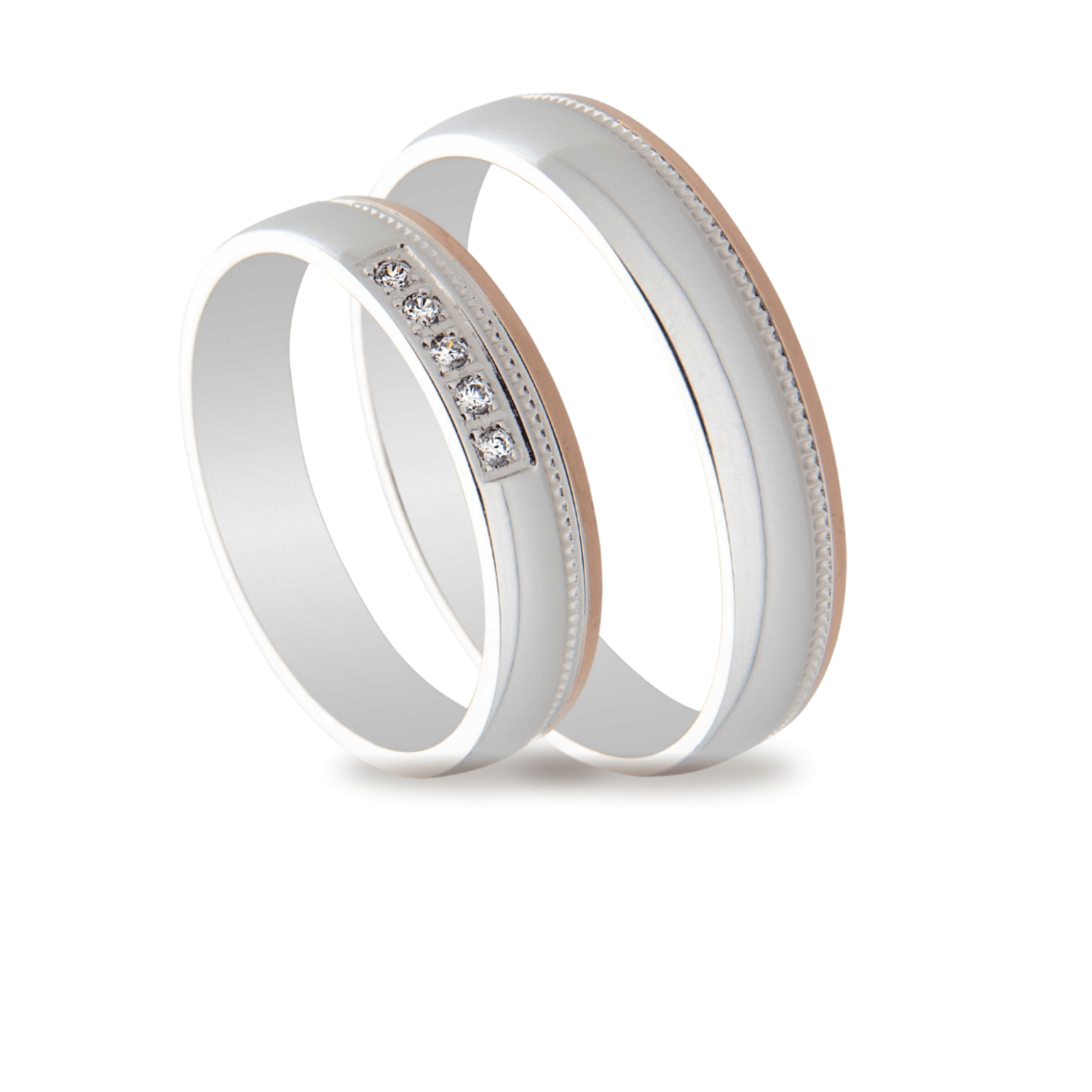 Βέρες Σετ Λευκόχρυσες Ροζ Χρυσές με Σχέδιο και Ζιργκόν MASCHIO FEMMINA TMF-86 - themelidisjewels