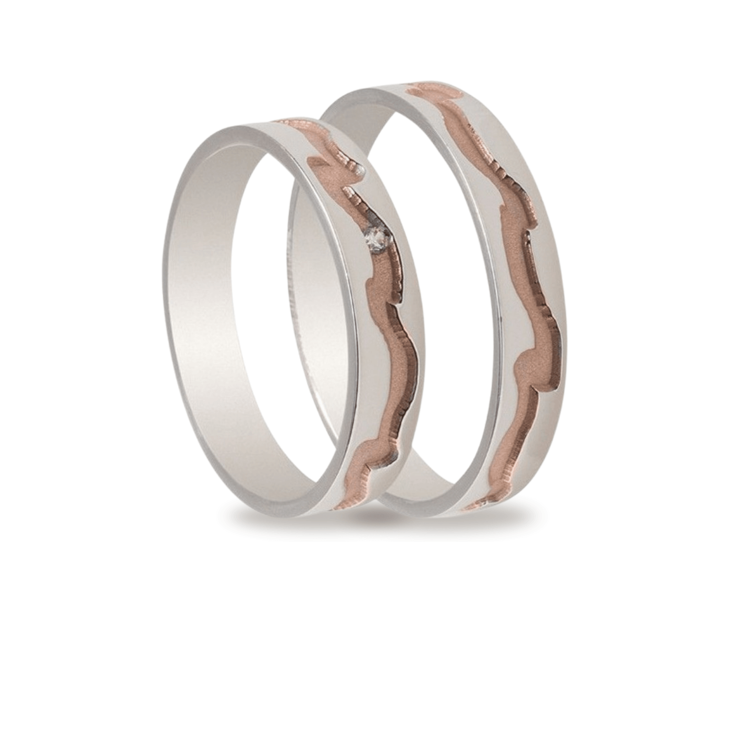 Βέρες Σετ Ροζ Χρυσές Λευκόχρυσες Λουστράτες και Σαγρέ με Ζιργκόν MASCHIO FEMMINA TMF-42 - themelidisjewels