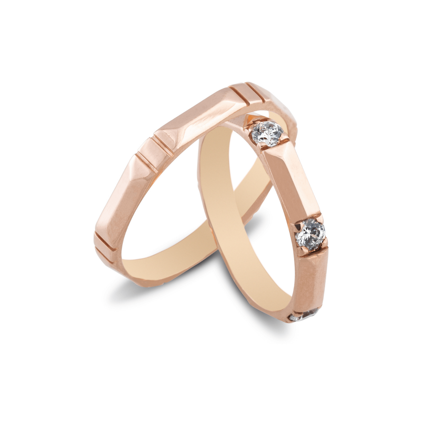 Βέρες Σετ Ροζ Χρυσές με Ζιργκόν MASCHIO FEMMINA SL49 - themelidisjewels