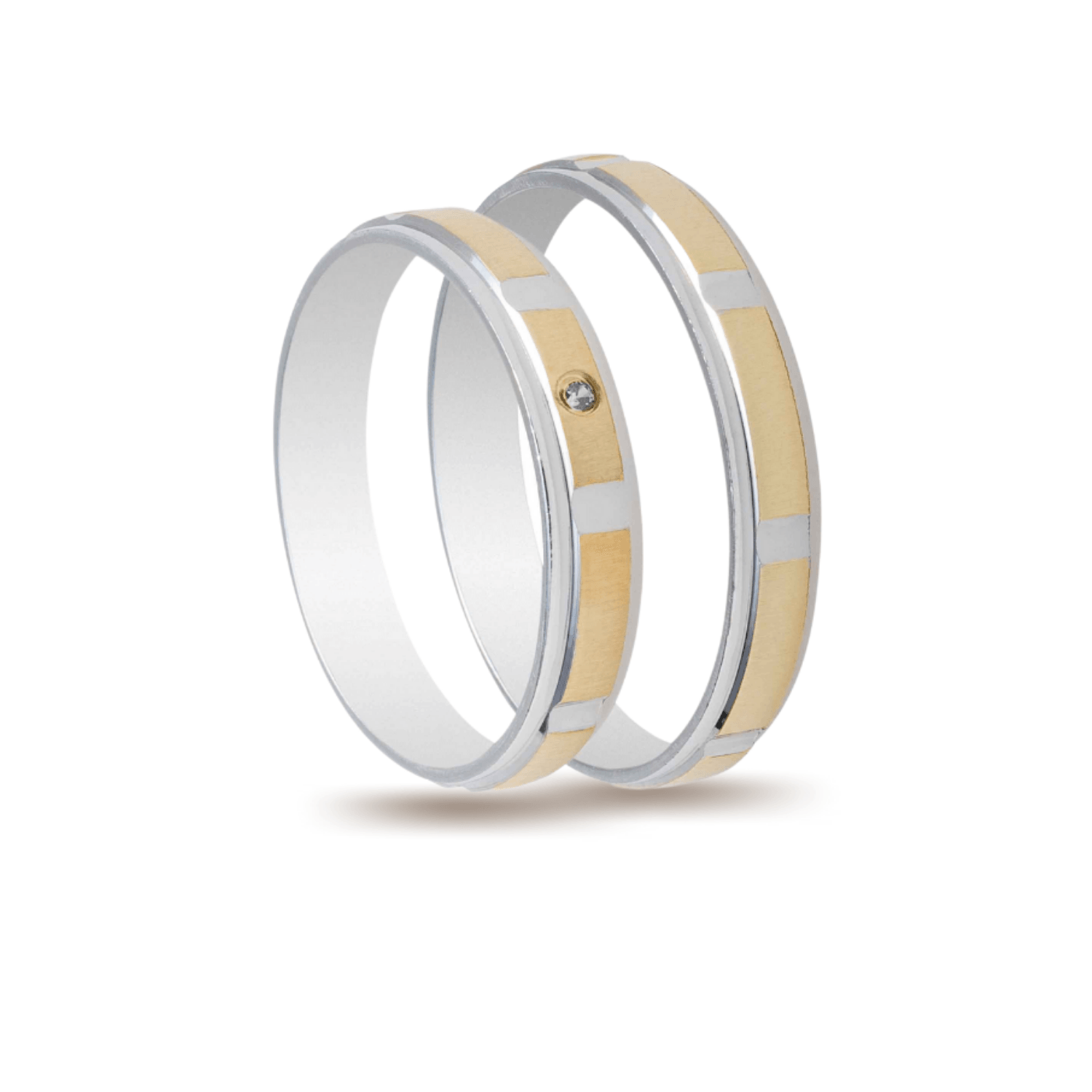 Βέρες Σετ Χρυσές Λευκόχρυσες Λουστράτες και Σαγρέ με Ζιργκόν  MASCHIO FEMMINA TMF-25 - themelidisjewels