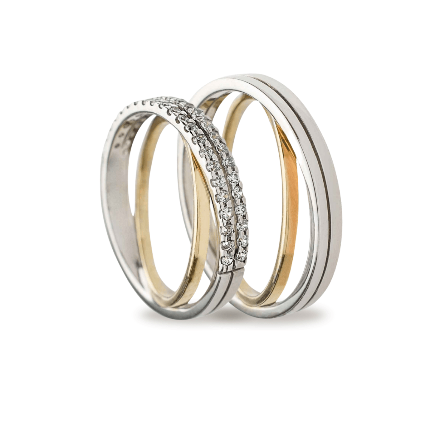 Βέρες Σετ Χρυσές Λευκόχρυσες Λουστράτες με Ζιργκόν MASCHIO FEMMINA TMF-06 - themelidisjewels