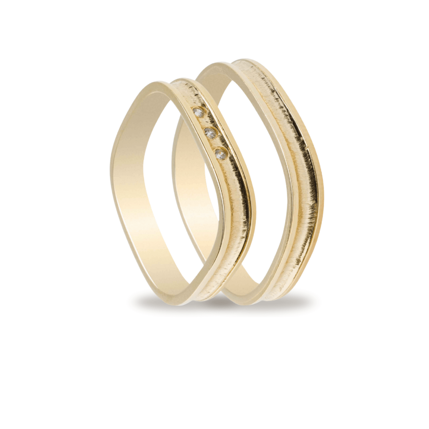 Βέρες Σετ Χρυσές Λουστράτες και Σφυρίλατες με Ζιργκόν MASCHIO FEMMINA TMF-29 - themelidisjewels