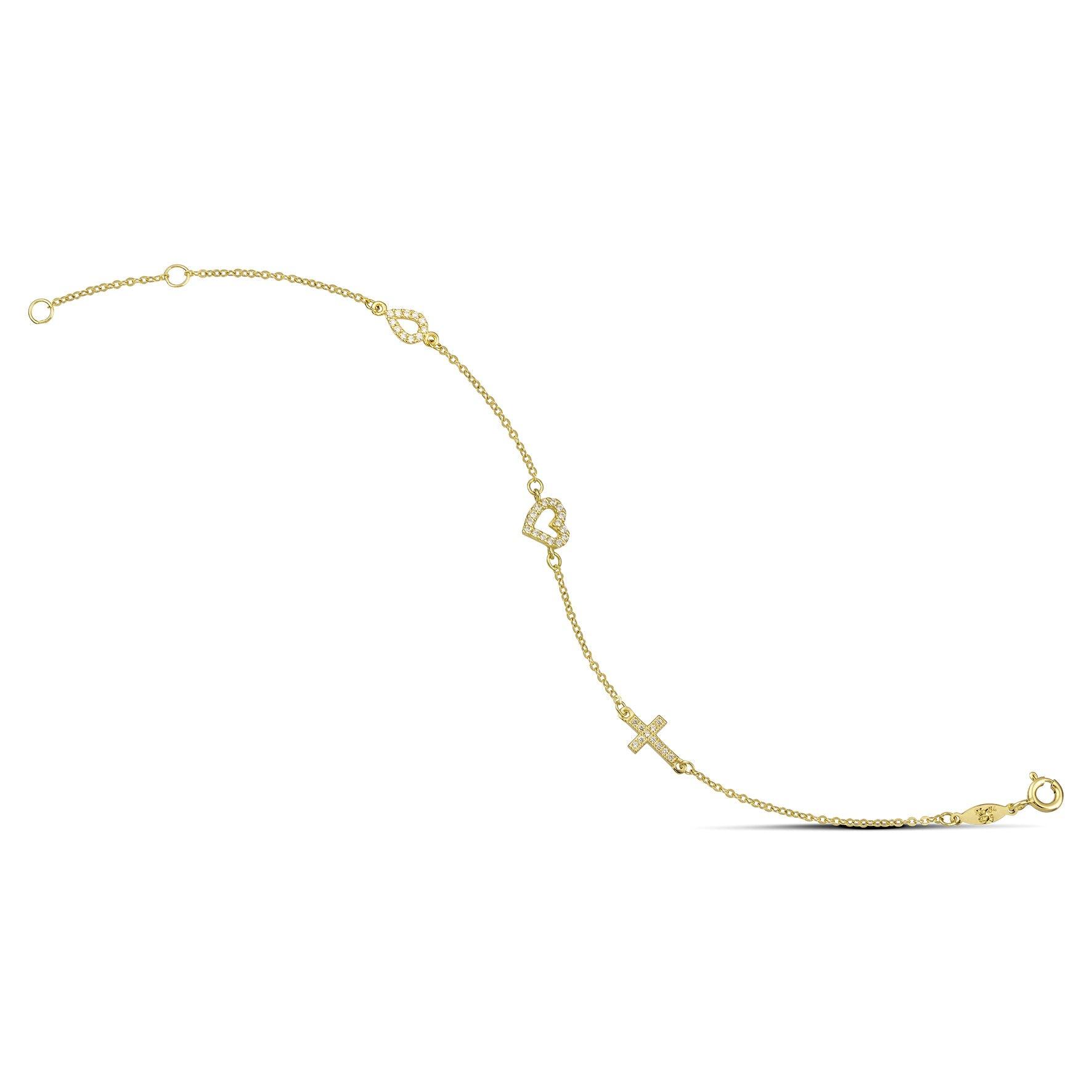 Βραχιόλι χρυσό με καρδιά και σταυρό - themelidisjewels