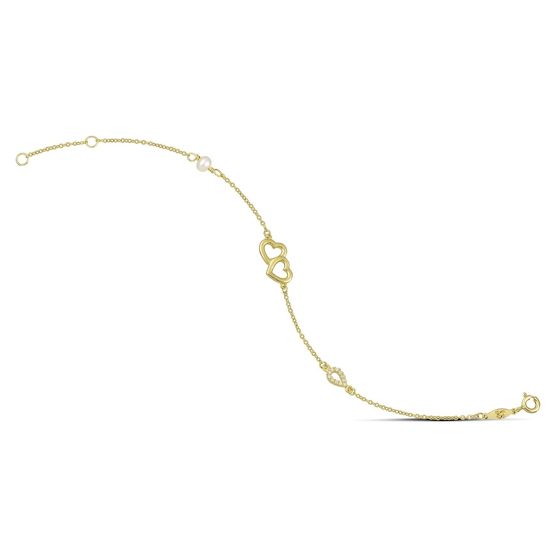 Βραχιόλι χρυσό με καρδιές - themelidisjewels
