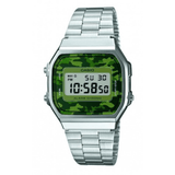 CASIO Vintage Silver Stainless Steel Green Bracelet Camo A-168WEC-3EF - themelidisjewels