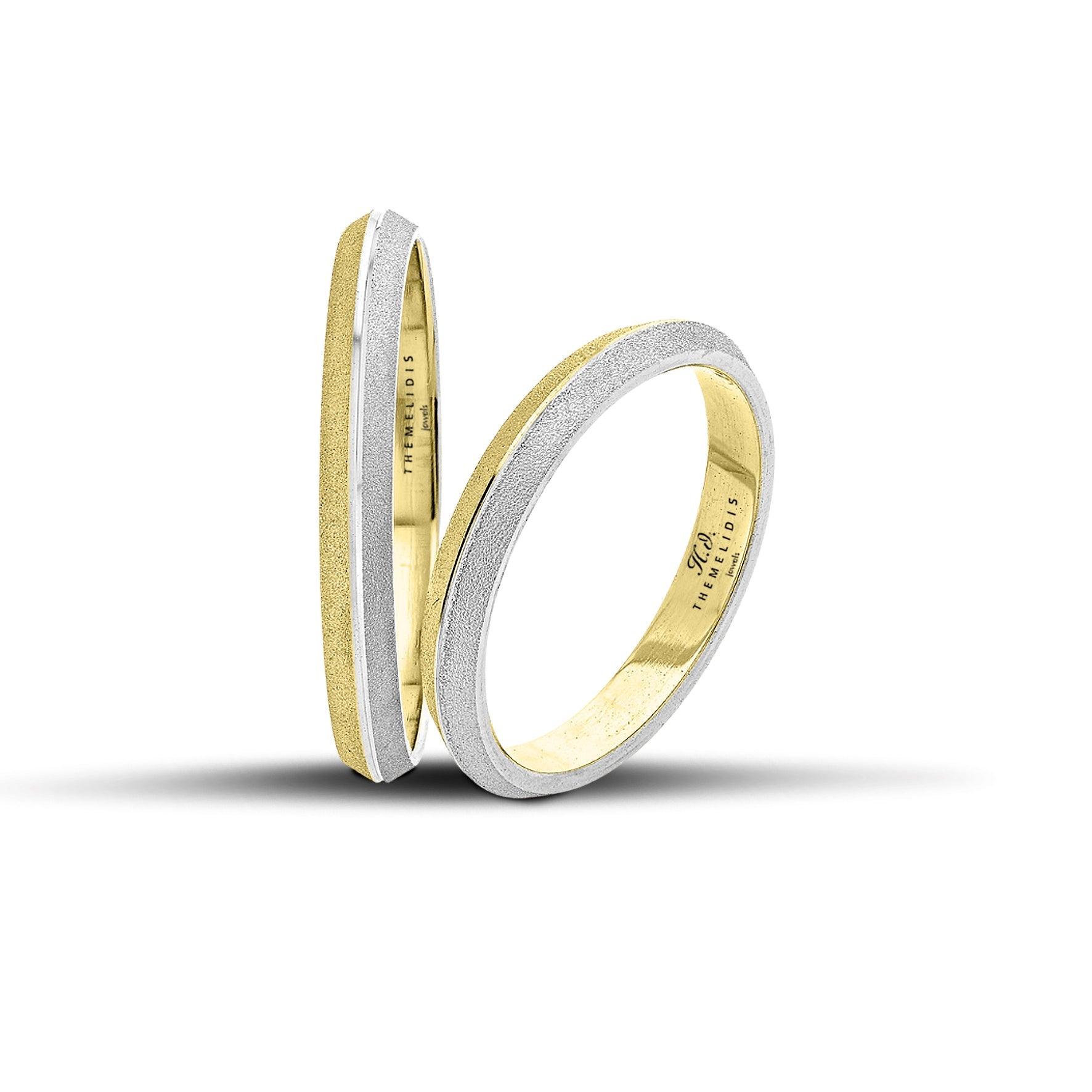 Δίχρωμες βέρες γάμου 3mm από χρυσό και λευκόχρυσο με ματ φινίρισμα, χειροποίητης κατασκευής.